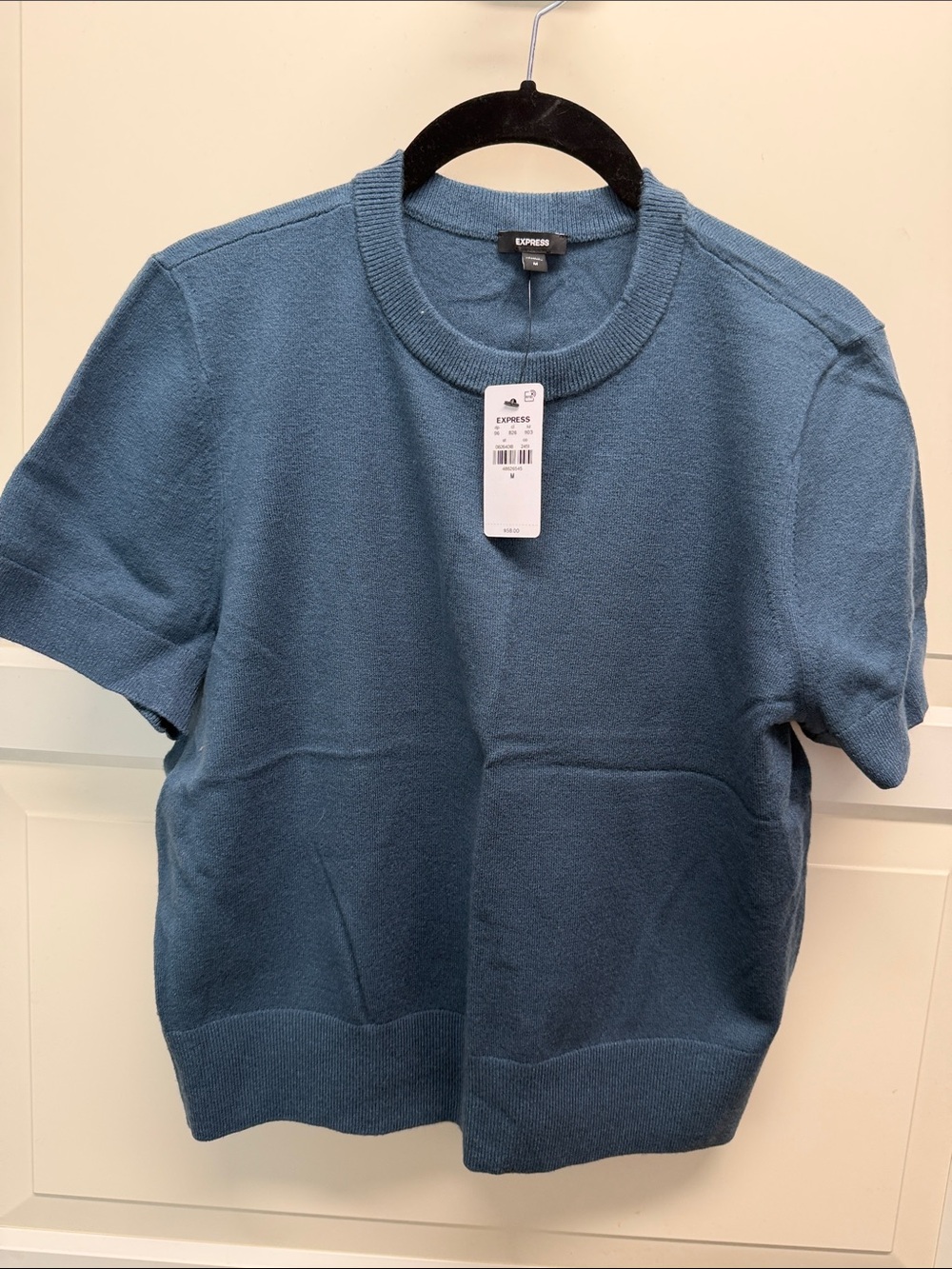 Express Women’s Crewneck Short Sleeve Sweater in Dusty Blue